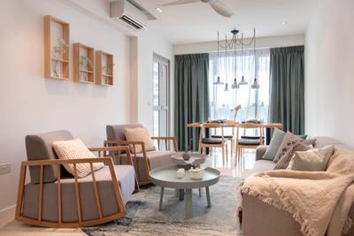 The Santorini, Mr Shopper Studio, Scandinavian, Living Room, Condo, Chair, Furniture, Molding, Indoors, Room, Dining Table, Table, Dining Room, Interior Design