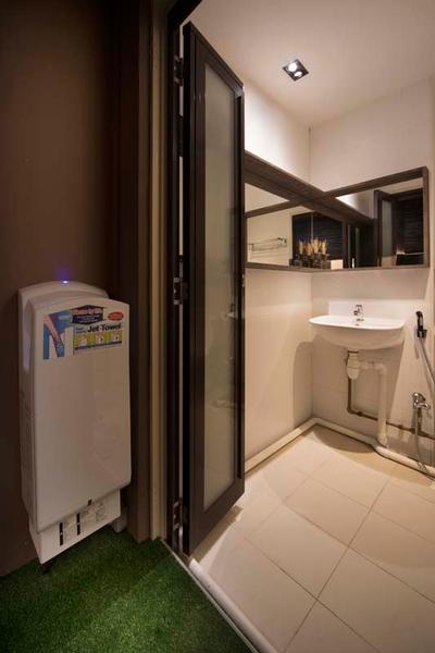 Boon Siew D'sign Showroom, Boonsiew D'sign, Industrial, Bathroom, Commercial, Folding Doors, Sink, Dryer, Grass Carpet, Tiles, Mirror, Indoors, Interior Design, Room, Fireplace, Hearth