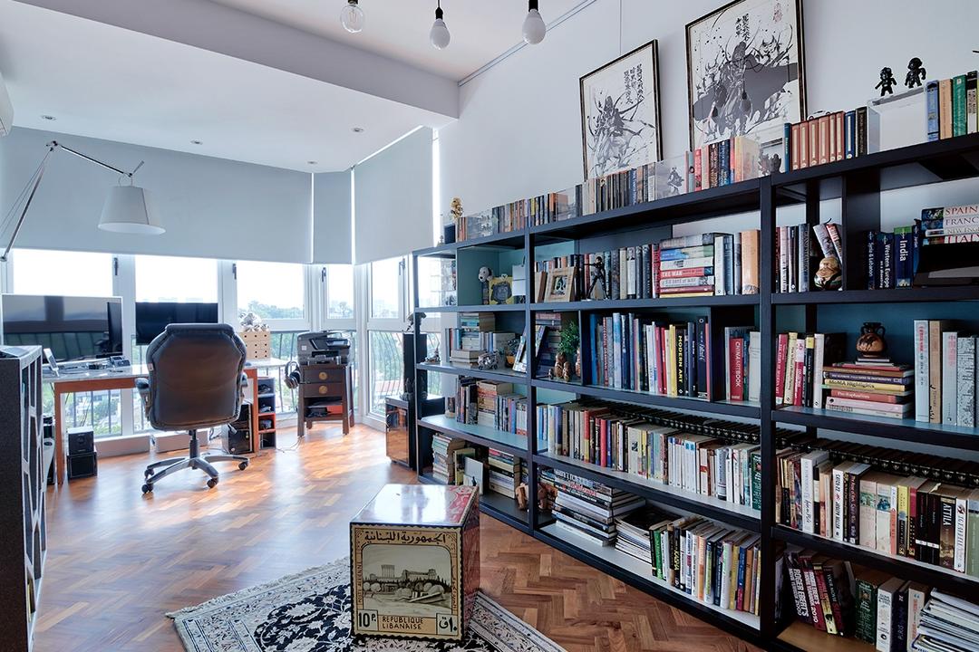 Jaya Tower, Free Space Intent, Industrial, Eclectic, Condo, Book, Bookcase, Furniture, Luggage, Suitcase, Indoors, Interior Design, Library, Room