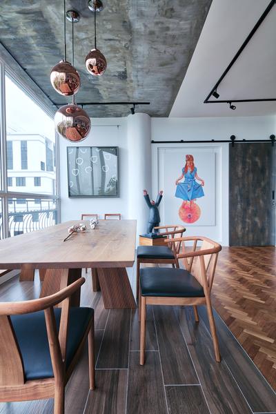 Jaya Tower, Free Space Intent, Industrial, Eclectic, Dining Room, Condo, Chair, Furniture, Human, People, Person, Indoors, Interior Design, Room, Dining Table, Table