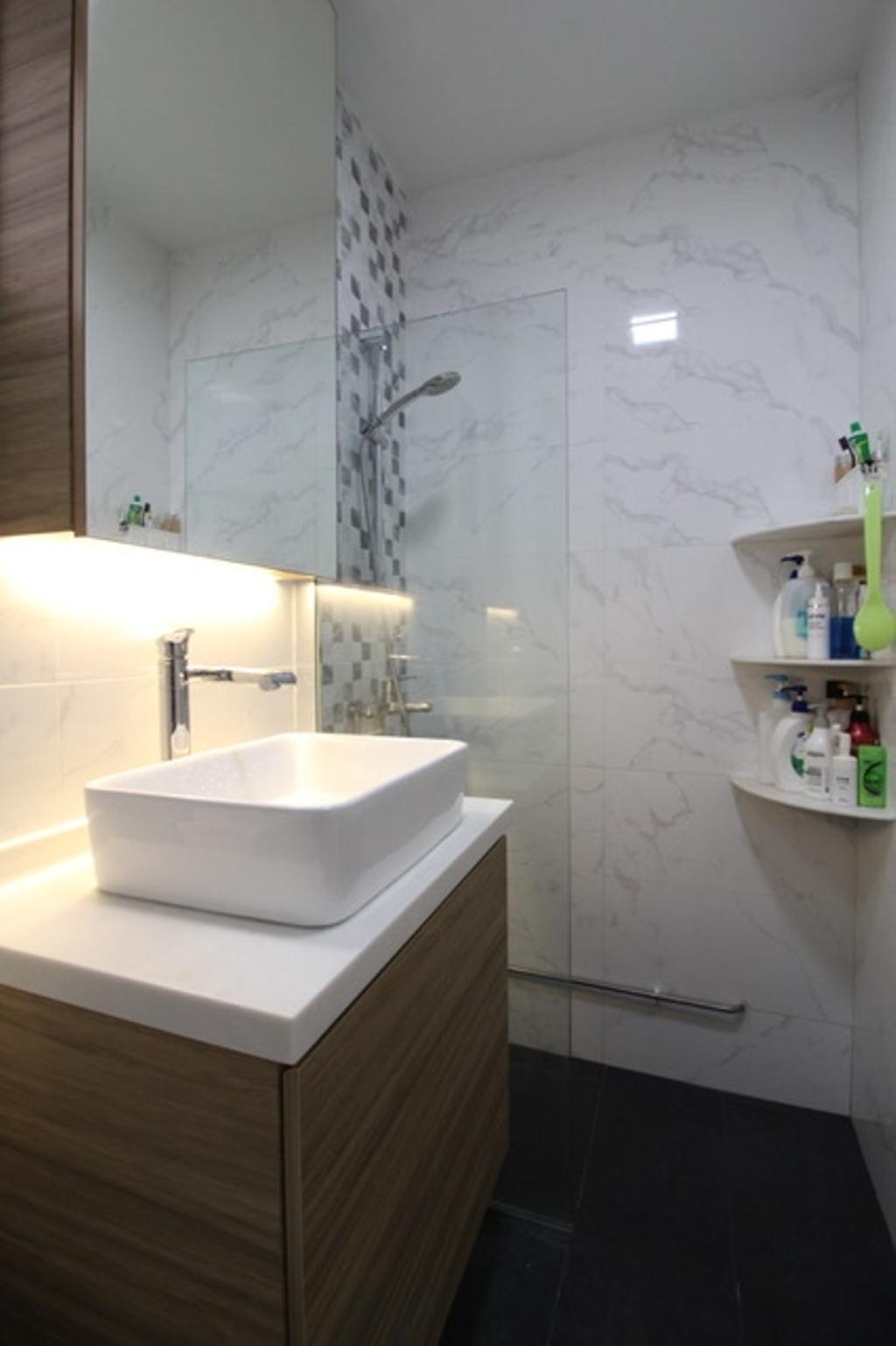 Modern, HDB, Bathroom, Sembawang Close, Interior Designer, Aestherior, Bathtub, Tub