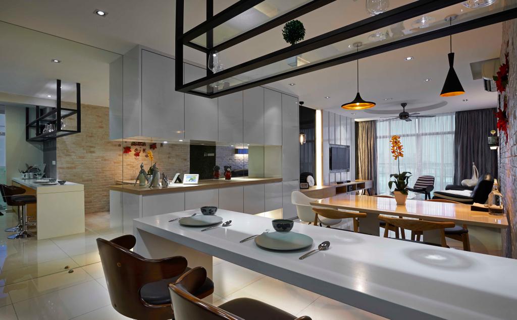 Contemporary, Condo, Kitchen, Midfields, Interior Designer, Surface R Sdn. Bhd., Bench, Dining Table, Furniture, Table, Chair, Indoors, Interior Design