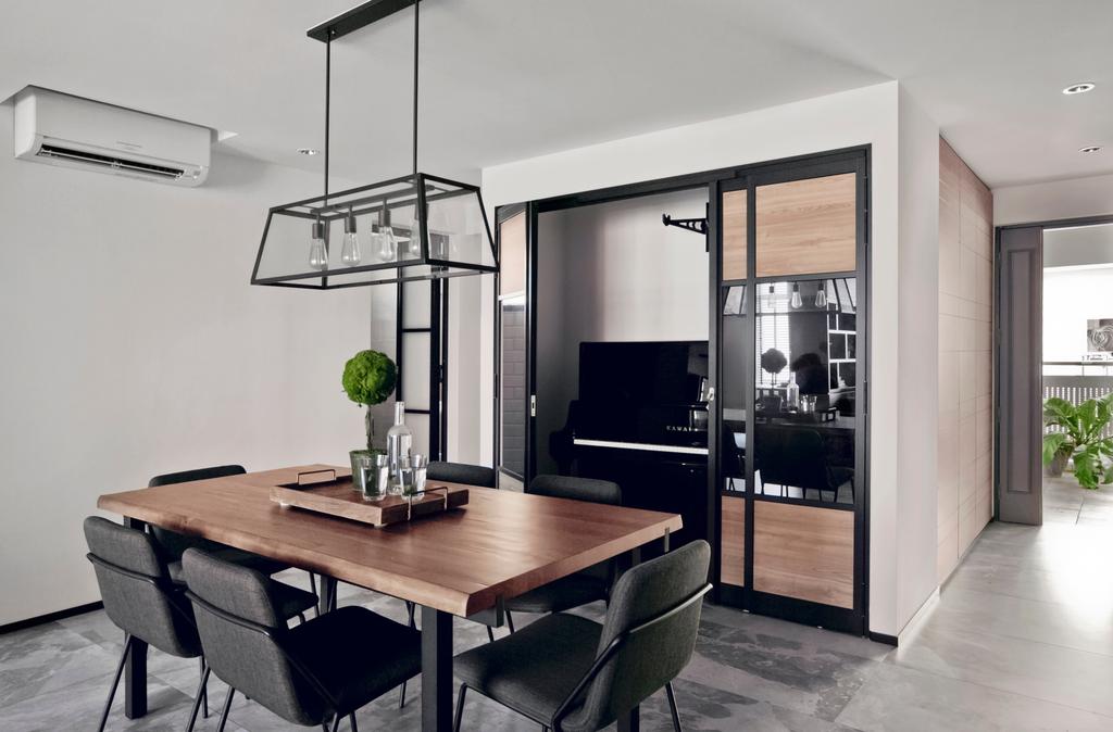 Modern, HDB, Dining Room, Punggol Central, Interior Designer, akiHAUS, Dining Table, Furniture, Table, Indoors, Interior Design, Room, Chair, Flora, Jar, Plant, Potted Plant, Pottery, Vase, Electronics, Entertainment Center, Home Theater