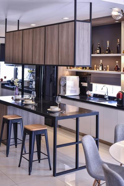 Michelle's Residence, Setia Indah, Surface R Sdn. Bhd., Contemporary, Modern, Kitchen, Landed, Appliance, Electrical Device, Oven, Microwave, Furniture, Tabletop, Dining Table, Table