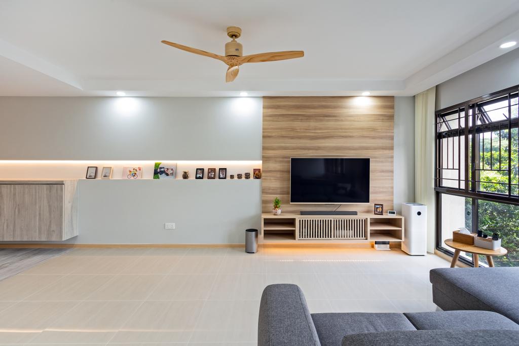 Scandinavian, HDB, Living Room, Ang Mo Kio Street 31, Interior Designer, The Roomakers, Couch, Furniture, Electronics, Entertainment Center, Home Theater, Indoors, Interior Design