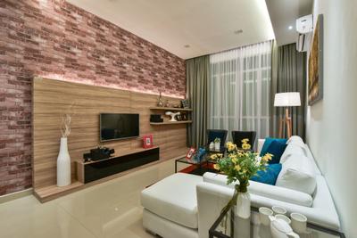 Ceria Residence (Type A), Nice Style Refurbishment, Modern, Living Room, Condo, Red Brick Wall, Tv Feature Wall, Feature Wall