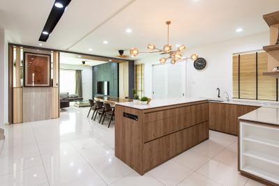 Springfields Residence, Pocket Square, Contemporary, Kitchen, Landed, Kitchen Island, White And Wood, Pendant Lights