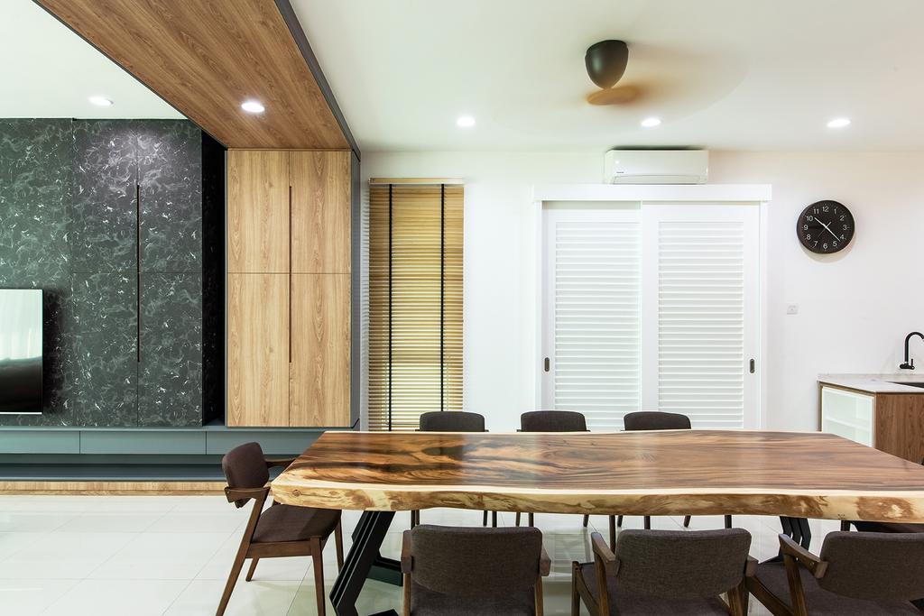 Contemporary, Landed, Dining Room, Springfields Residence, Interior Designer, Pocket Square, Wood, Suar, Wood Dining Table, Open Concept