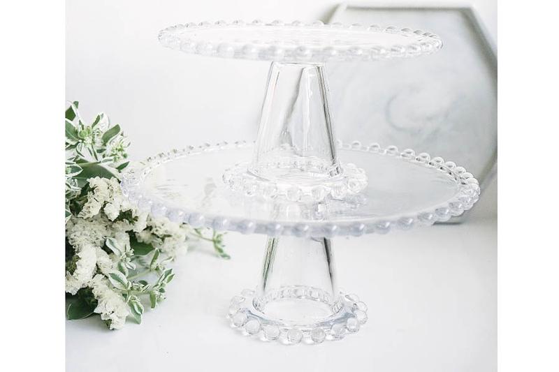 Beaded Clear Glass Cake Stand 1