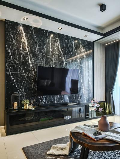 Anjali Residence, Kuala Lumpur, IQI Concept Interior Design & Renovation, Contemporary, Living Room, Condo, Tv Feature Wall, Marble Wall, Feature Wall