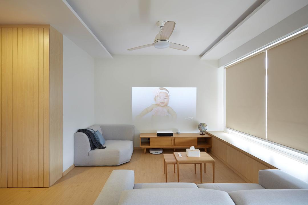Yishun Avenue 4, D5 Studio Image, Minimalist, Living Room, HDB, Home Entertainment, Home Theatre, Projector