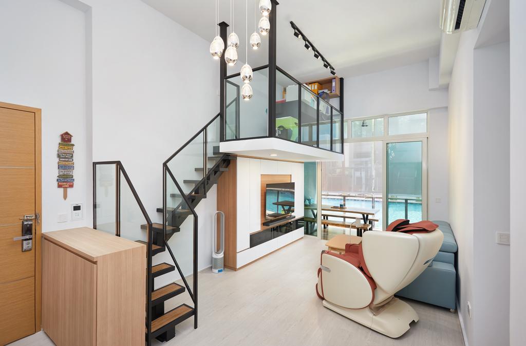 Modern, Condo, Living Room, Lengkong Tujoh, Interior Designer, Design 4 Space, Loft, Mezzanine, High Ceiling