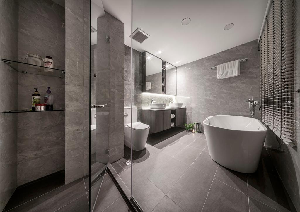 Modern, Condo, Bathroom, Sanctuary Green, Interior Designer, T&T Design Artisan, Bath Tub, Bathtub