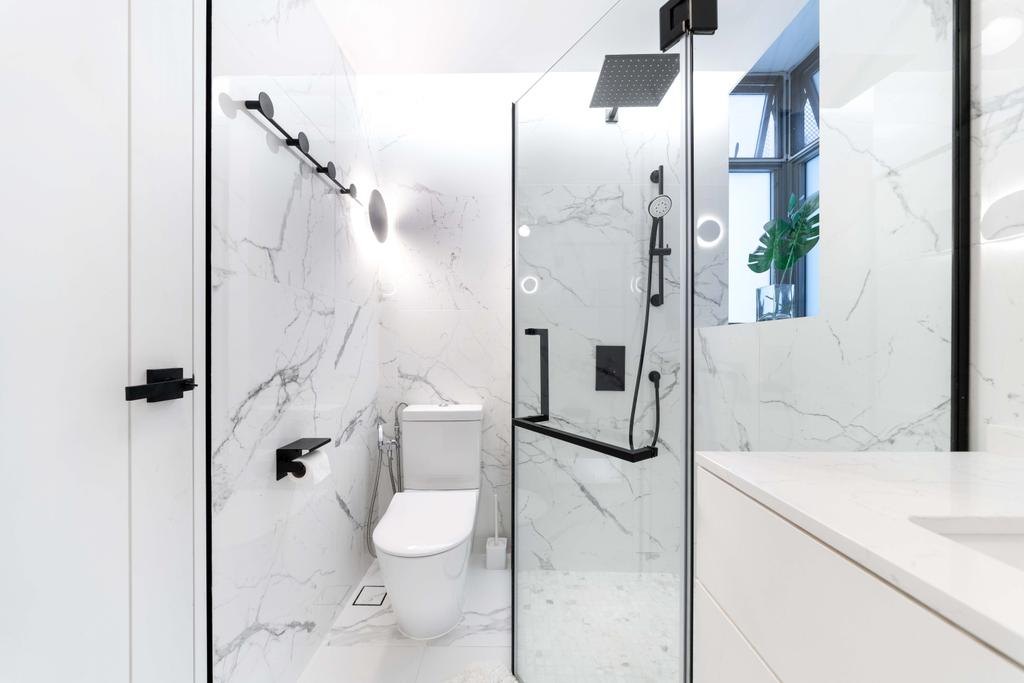 Modern, Condo, Bathroom, Jalan Mutiara, Interior Designer, Fineline Design, Marbled Wall, Marble, Shower Stall, Shower Cubicle