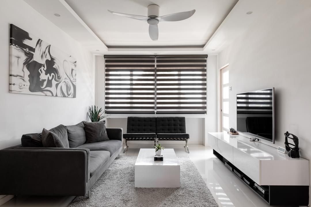 Chai Chee Avenue, Goodman Interior, Contemporary, Modern, Living Room, HDB, Monotone, Monochrome, Black And White