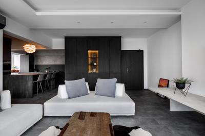 Tampines (Block 494), The Local INN.terior 新家室, Contemporary, Living Room, HDB, Monotone, Open Living, Open Concept, Black And White, Monochrome, Flexi Spaces