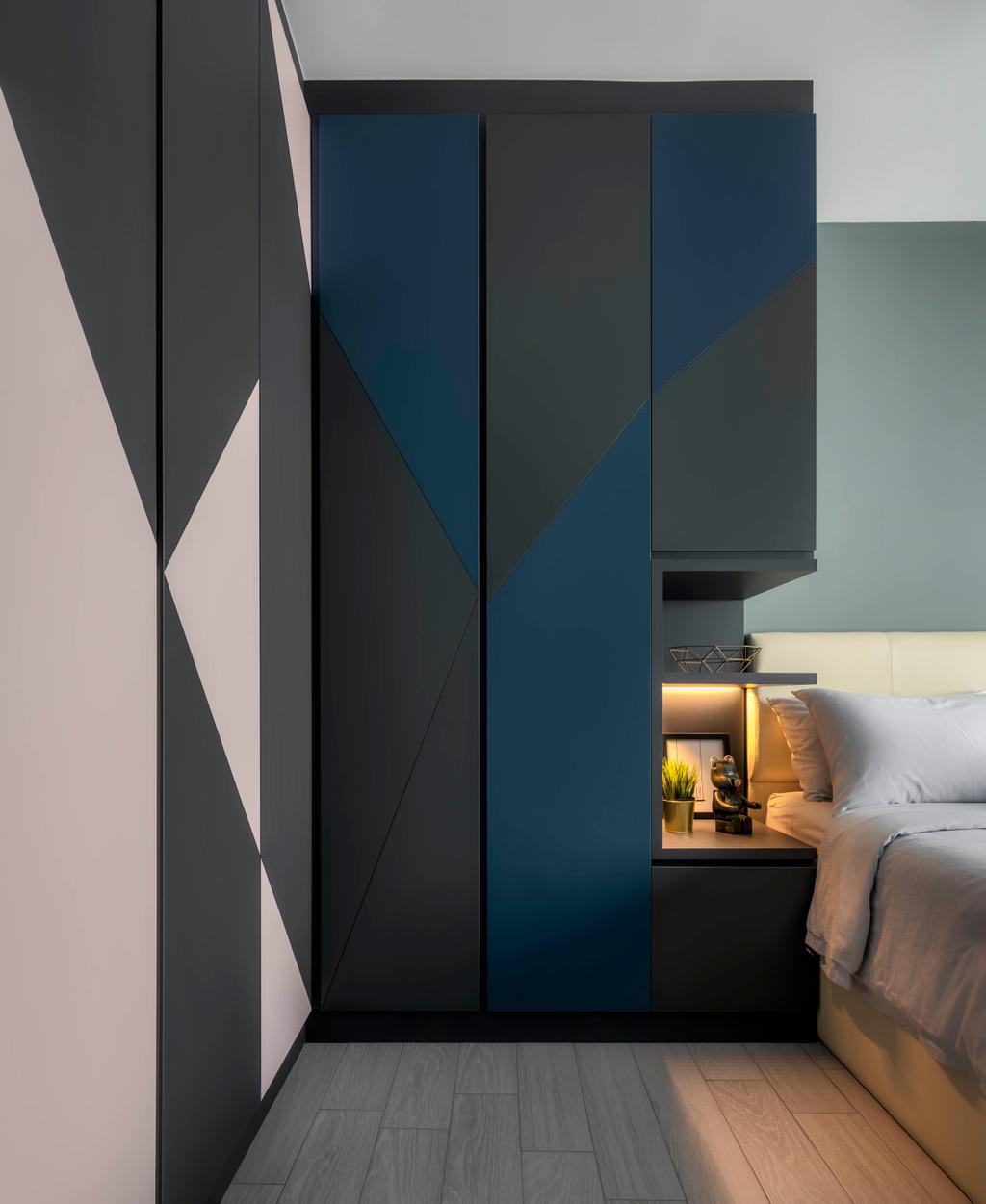 Contemporary, HDB, Bedroom, Buangkok Crescent, Interior Designer, Ethereall, Modern, Blue, Pink, Wood Wardrobe