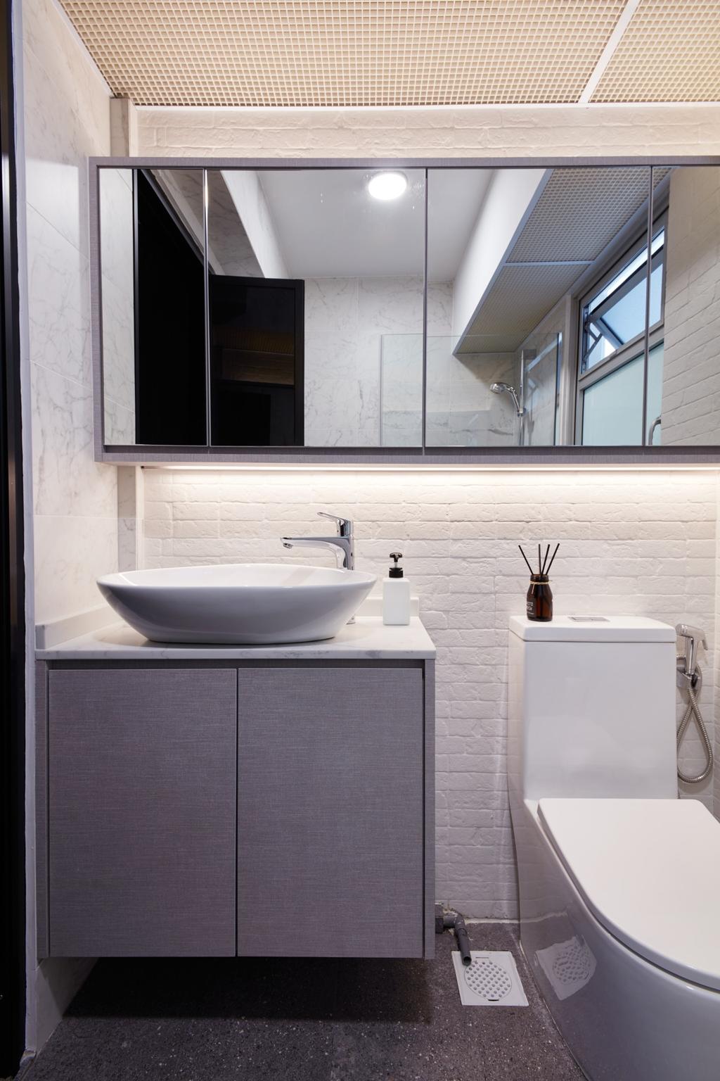 Modern, HDB, Bathroom, Yishun Avenue 4, Interior Designer, Free Space Intent, Vanity, Brick Wall, Mirror Cabinet