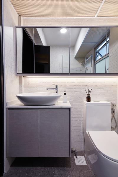 Yishun Avenue 4, Free Space Intent, Modern, Bathroom, HDB, Vanity, Brick Wall, Mirror Cabinet