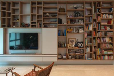 Avalon, Forefront Interior, Eclectic, Living Room, Condo, Bookcase, Tv Feature Wall, Bookshelves, Books, Storage, Feature Wall