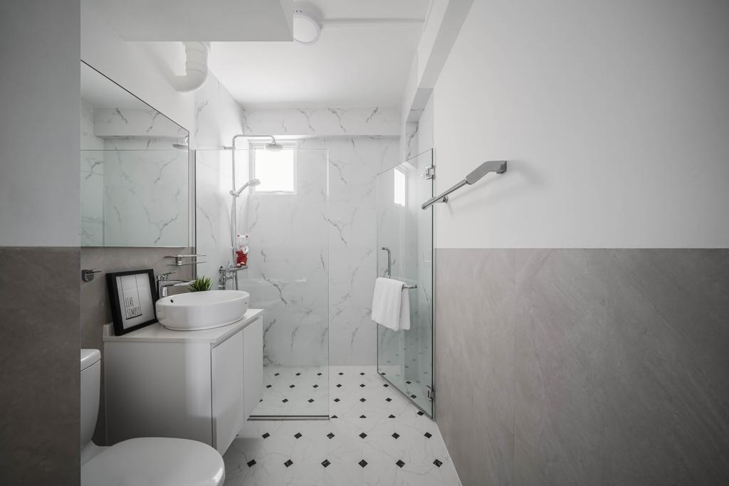 Contemporary, HDB, Bathroom, Holland Drive, Interior Designer, Ethereall, Monochrome, White And Grey