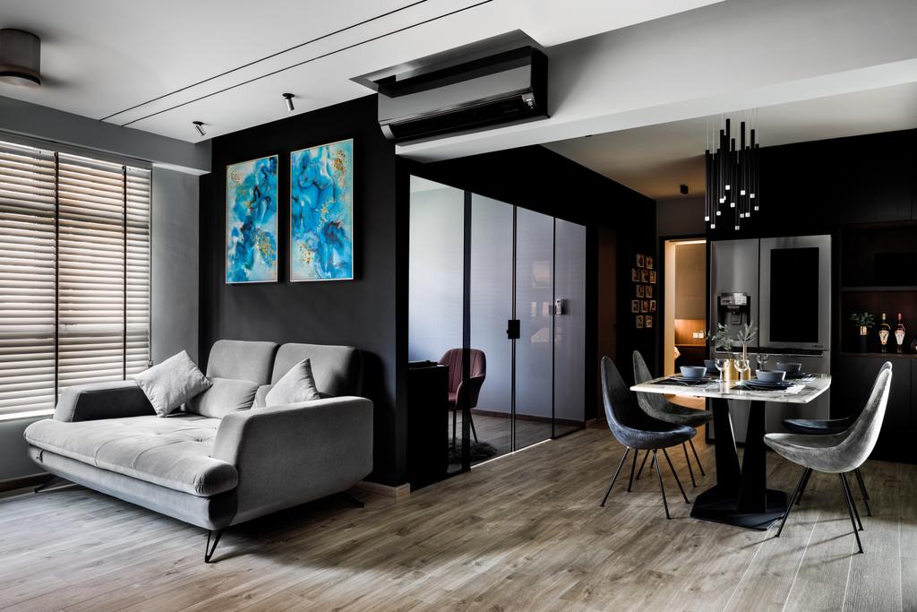 Contemporary, HDB, Living Room, Buangkok Link, Interior Designer, Jialux Interior, Open Concept, Dark