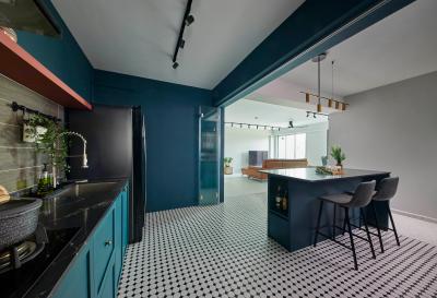 East Delta @ Canberra, The Interior Lab, Contemporary, Kitchen, HDB, Kitchen Island, Teal, Blue