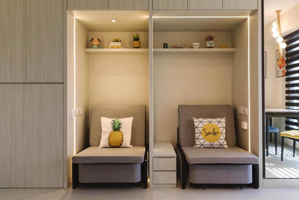Contemporary, HDB, Living Room, Northshore Drive, Interior Designer, Orange Interior