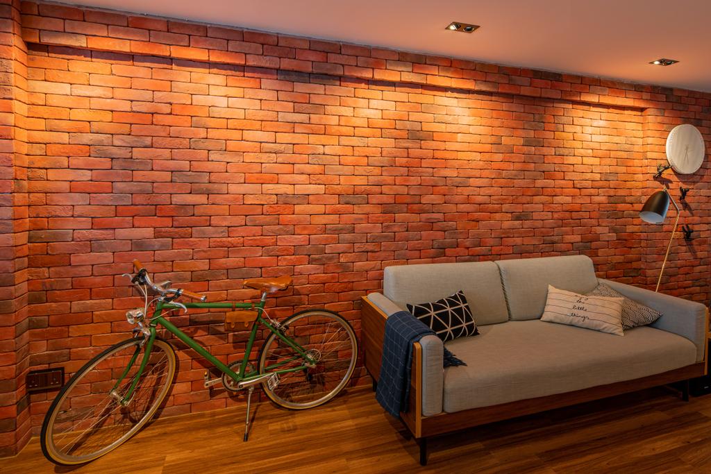 Industrial, HDB, Living Room, Geylang Bahru, Interior Designer, Insight.Out Studio, Vintage, Red Brick Wall