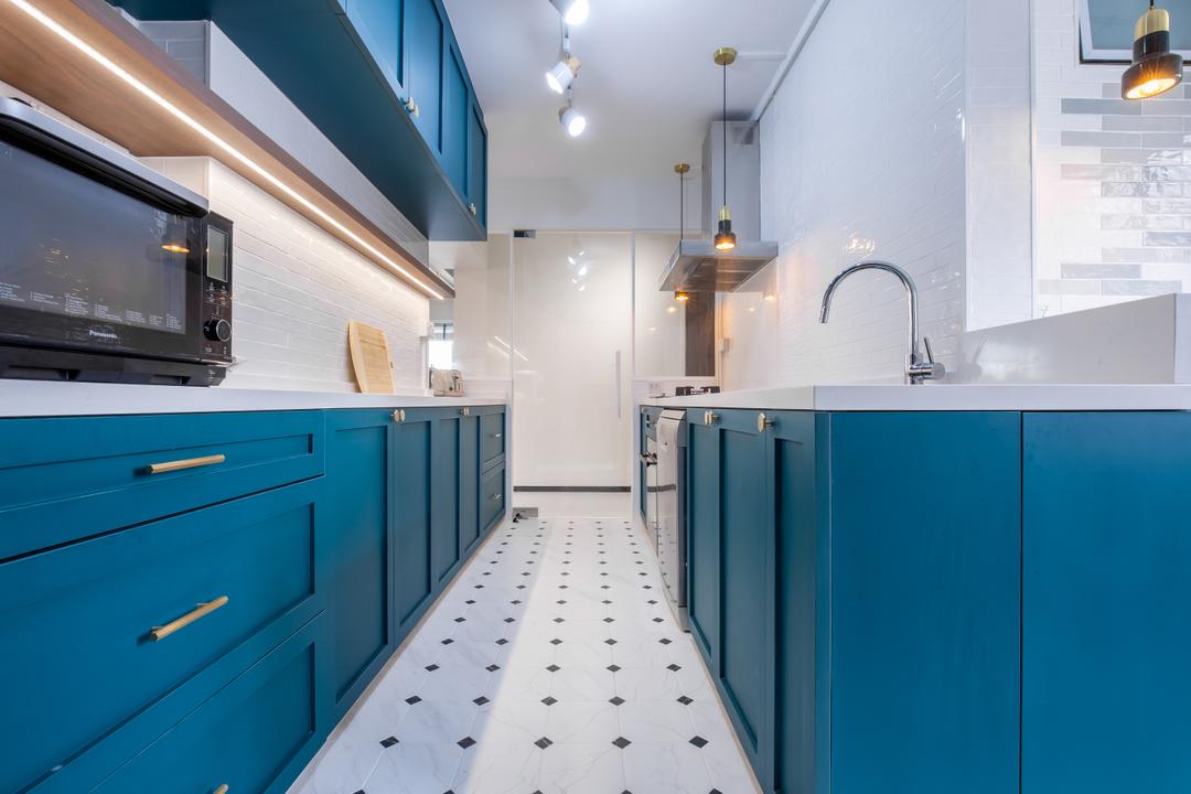 Toh Guan Road, Ataz Haus Interior Design, Scandinavian, Kitchen, HDB, Blue