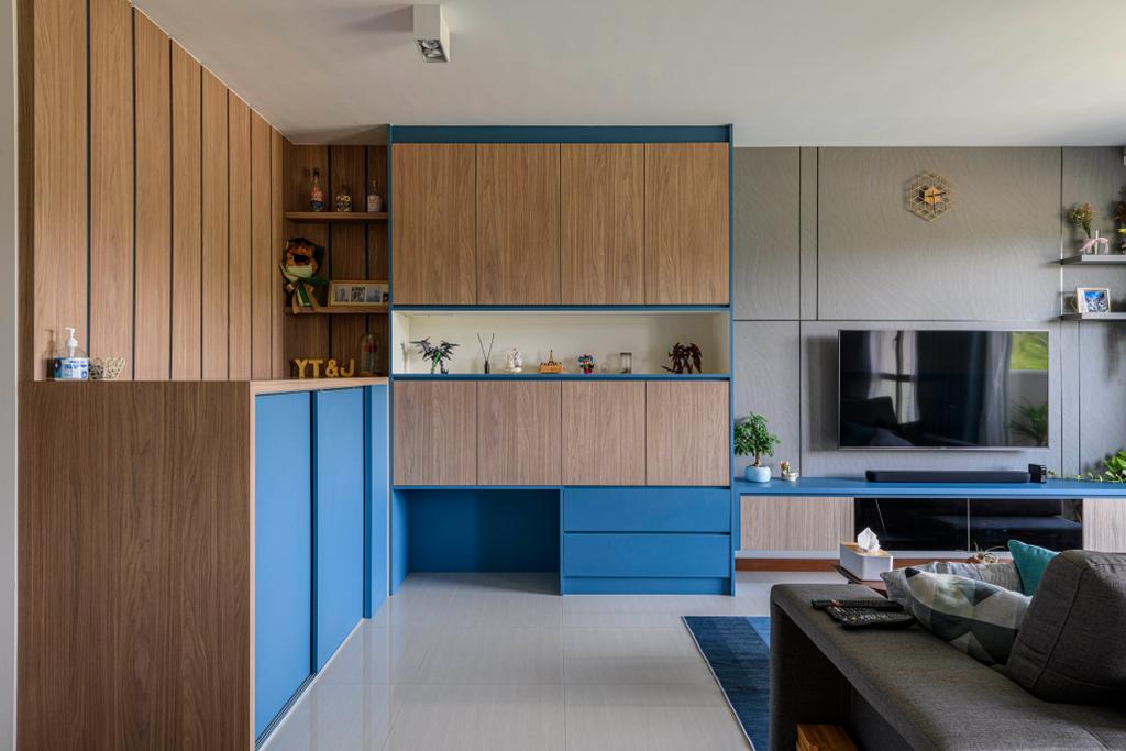 Eclectic, HDB, Living Room, Canberra Street, Interior Designer, ProjectGuru, Blue
