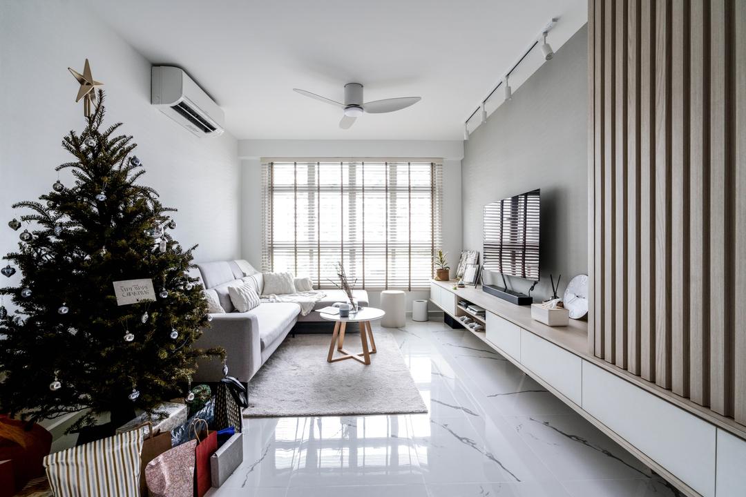 Tampines GreenView, Couple Abode, Scandinavian, Living Room, HDB, Christmas Tree