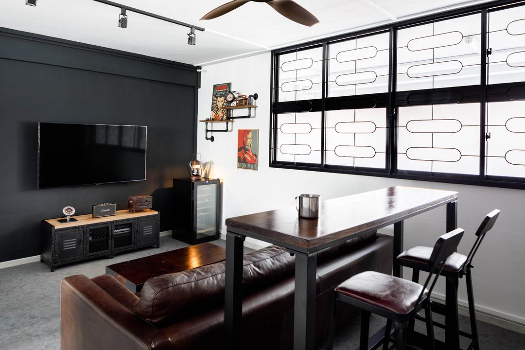 Serangoon Avenue 3, ELPIS Interior Design, Contemporary, Living Room, HDB, Monochrome, Black And White