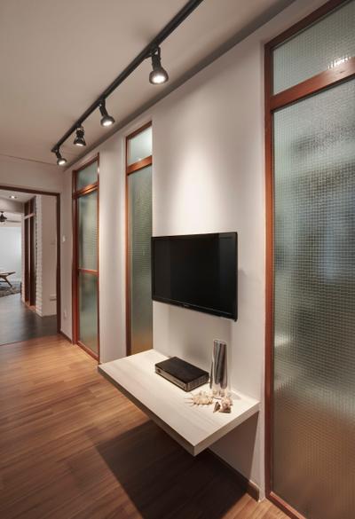 Hougang, The Design Practice, Scandinavian, Living Room, HDB, Tv Console, Frosted Door, Recessed Lights, Spot Light, Wood, Laminates