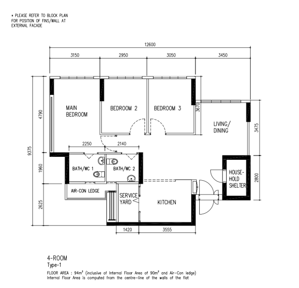 Scandinavian, HDB, Hougang Street 32, Interior Designer, Glamour Concept, 4 Room Hdb Floorplan, Type 1, Original Floorplan