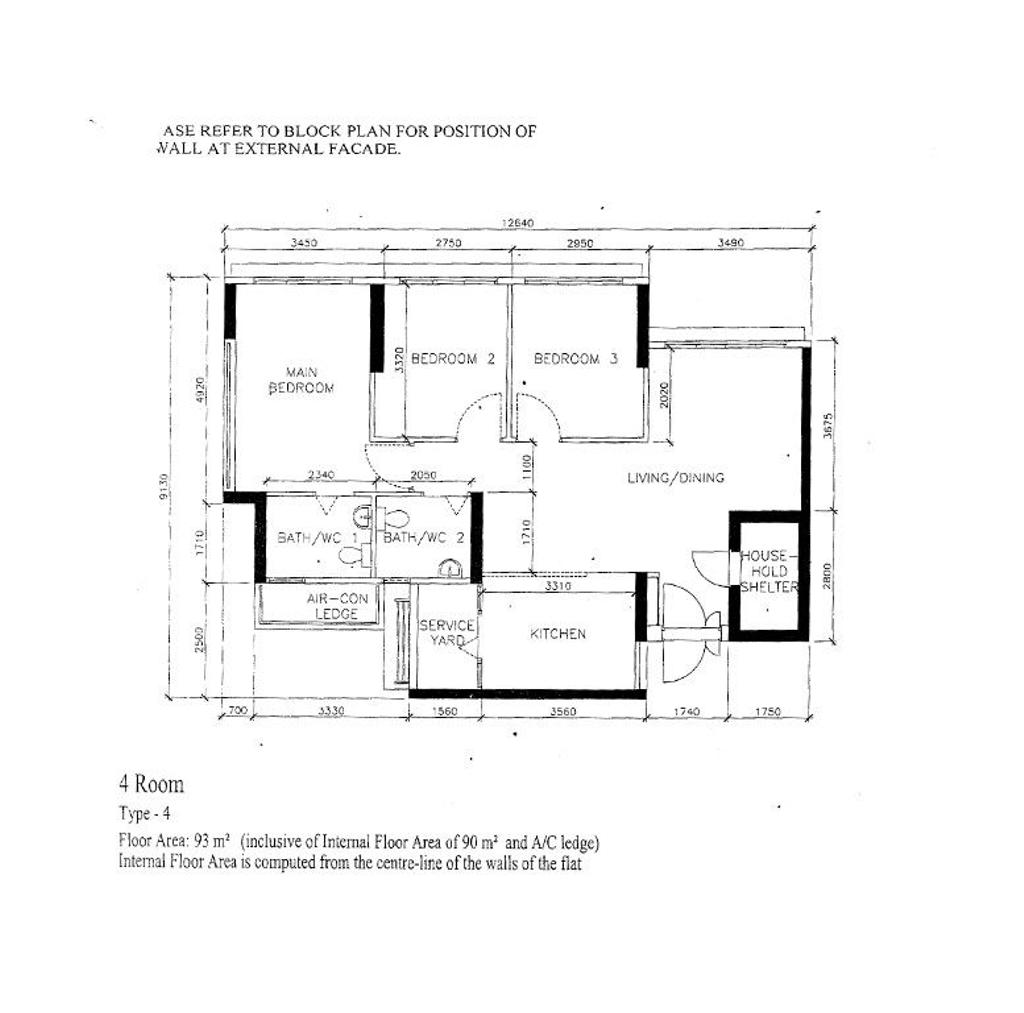 Contemporary, HDB, Anchorvale Lane, Interior Designer, Arteloft, 4 Room Hdb Floorplan, Type 4, Original Floorplan