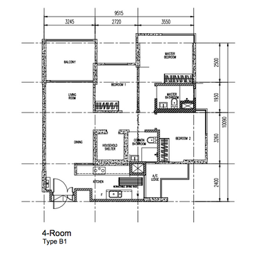 Parkland Residences, Design 4 Space, Eclectic, HDB, 4 Room Dbss Floorplan, 4 Room Type B 1, Original Floorplan