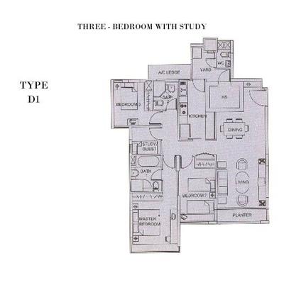 Sunglade, Eight Design, Contemporary, Condo, 3 Bedder Condo Floorplan, Type D 1, Original Floorplan