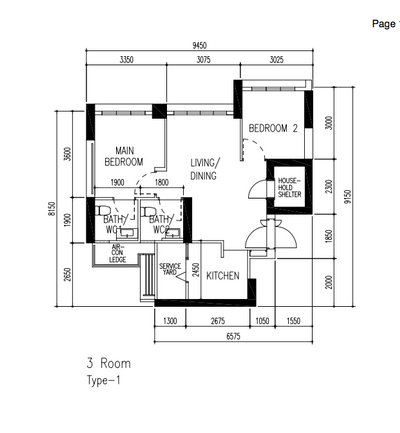 Skyparc @ Dawson, Todz’Terior, Contemporary, HDB, 3 Room Hdb Floorplan, 3 Room, Type 1, Original Floorplan