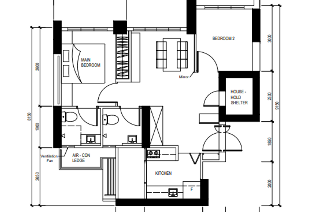Skyparc @ Dawson, Todz’Terior, Contemporary, HDB, 3 Room Hdb Floorplan, 3 Room, Type 1, Final Floorplan