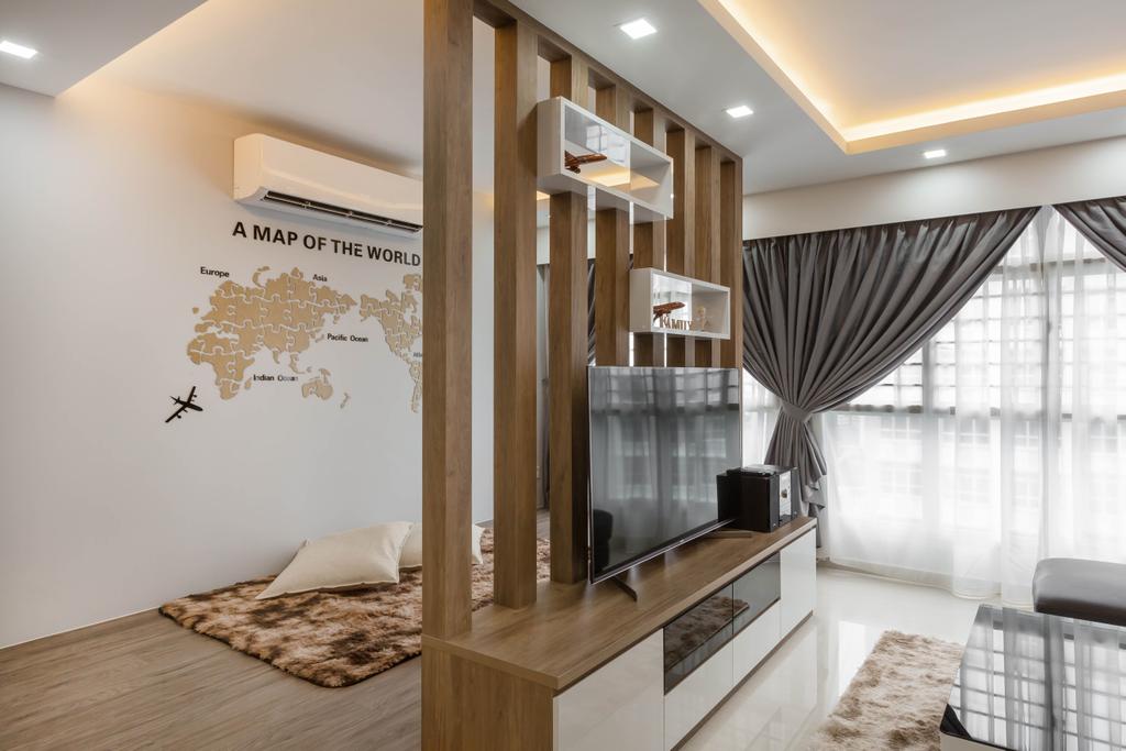 Contemporary, HDB, Living Room, Sumang Walk, Interior Designer, ID Gallery Interior, False Ceiling, Cove Light, Downlight, Partition, Fluted Panels, Display Cabinets