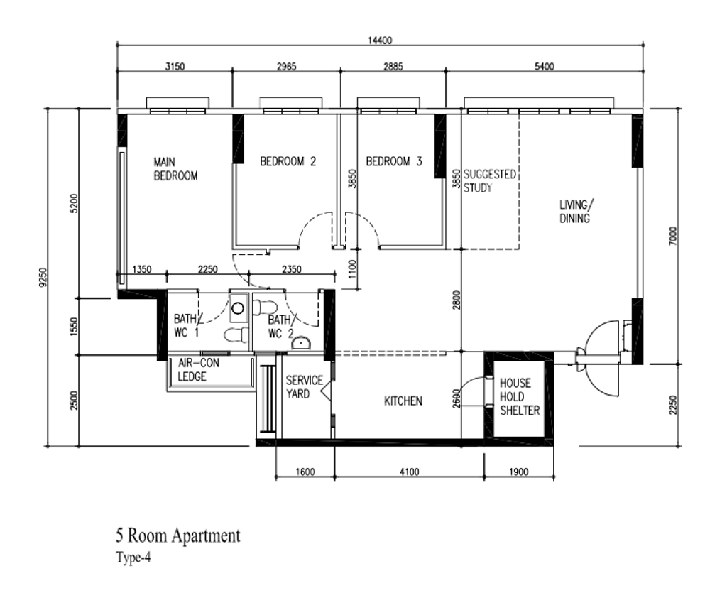Contemporary, HDB, Canberra Street, Interior Designer, FlipStone Interior Design, 5 Room Hdb Floorplan, 5 Room Apartment, Type 4, Original Floorplan