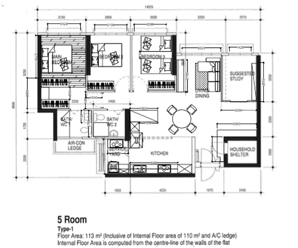Contemporary, HDB, Ang Mo Kio Street 23, Interior Designer, Yang's Inspiration Design, 5 Room Hdb Floorplan, 5 Room Type 1, Final Floorplan