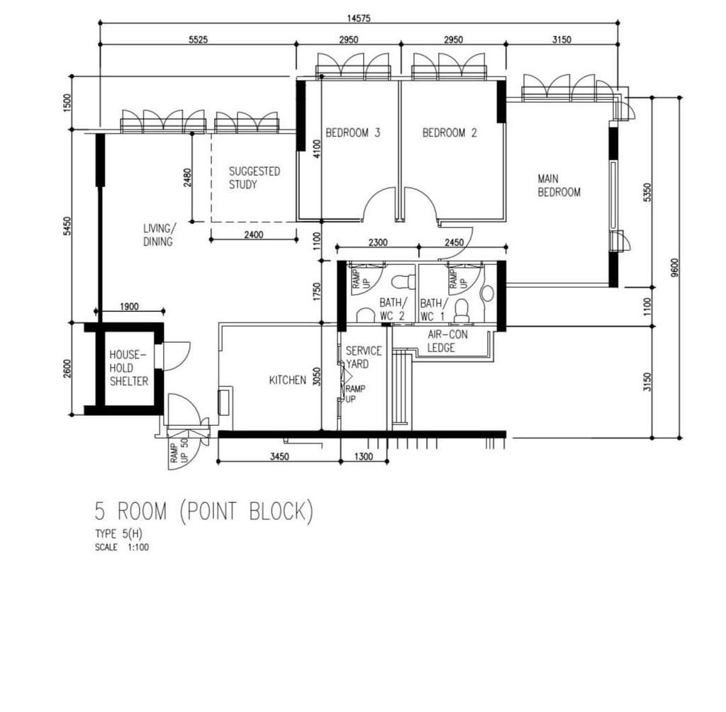 Scandinavian, HDB, Yishun Street 51, Interior Designer, Loft Dzign, 5 Room Hdb Floorplan, 5 Room Point Block, Type 5 H, Original Floorplan