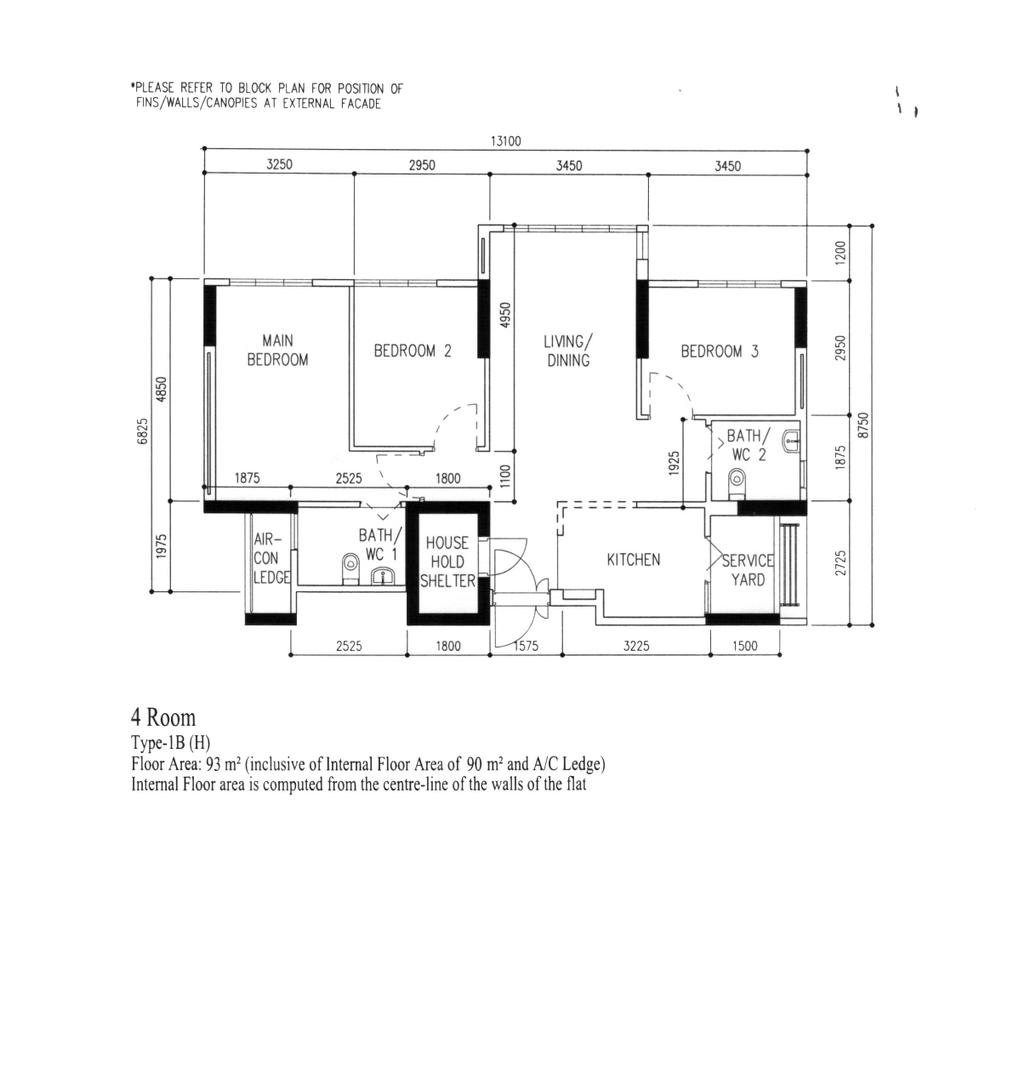 Minimalist, HDB, Bidadari Park Drive, Interior Designer, Zenith Arc, Contemporary, 4 Room Hdb Floorplan, 4 Room Type 1 B H, Original Floorplan