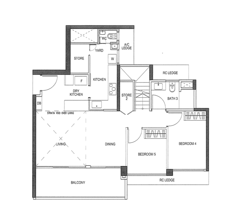 Contemporary, Condo, iNz Residence, Interior Designer, Swiss Interior Design, 3 Bedder Condo Floorplan, Type E 1, Original Floorplan