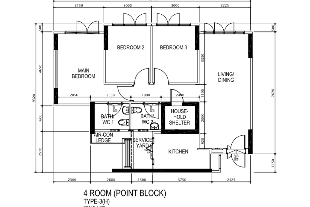 Segar Road, Our Interior, Contemporary, HDB, 4 Room Hdb Floorplan, 4 Room Point Block Type 3 H, Original Floorplan