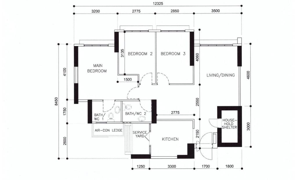 Modern, HDB, Lorong Limau, Interior Designer, Posh Home, Contemporary, 4 Room Hdb Floorplan, Original Floorplan