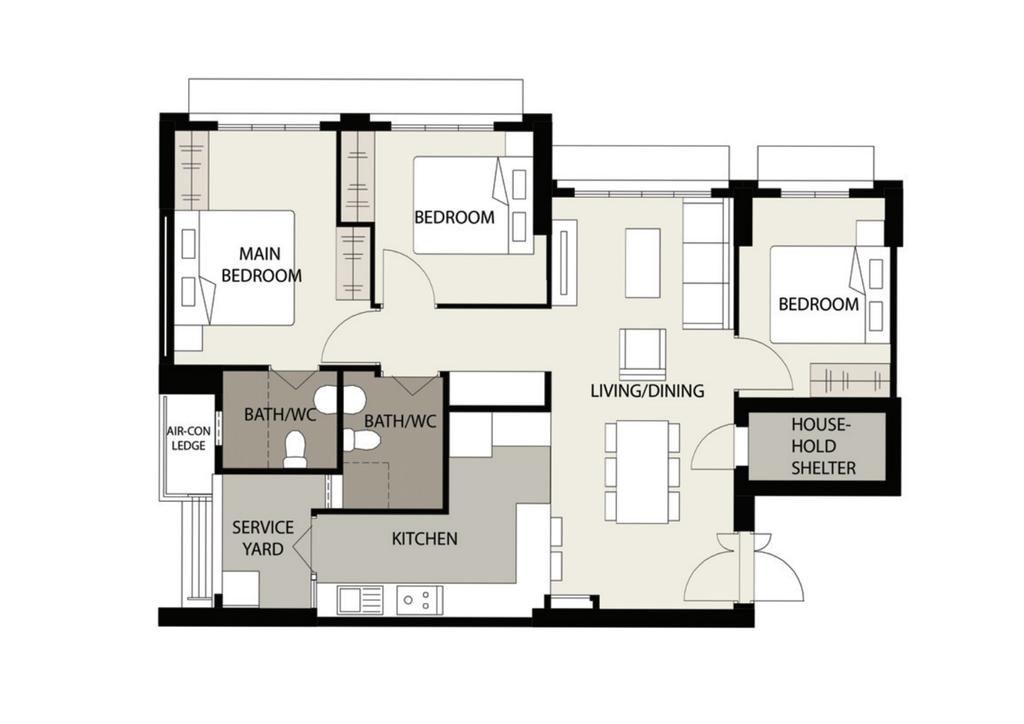Contemporary, HDB, Northshore Drive, Interior Designer, Honeycomb Design Studio, 4 Room Hdb Floorplan, Original Floorplan