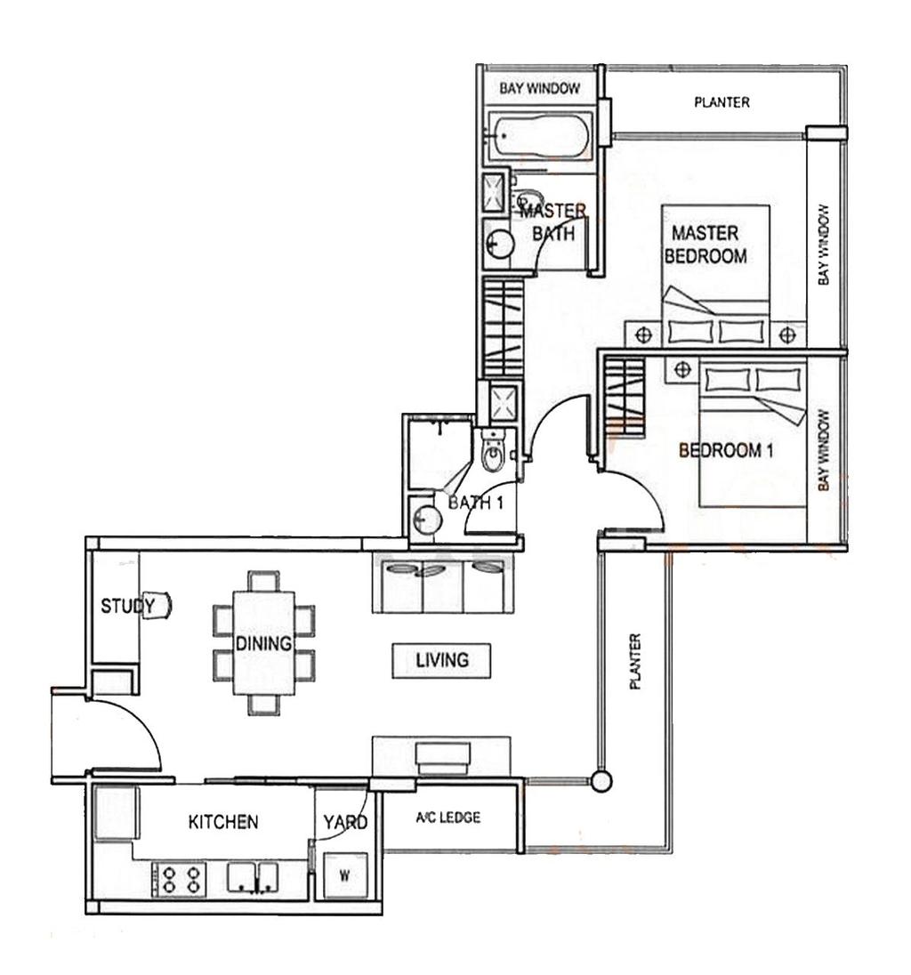 Contemporary, Condo, Axis @ Siglap, Interior Designer, The Interior Lab, 2 Bedder Condo Floorplan, Penthouse, Original Floorplan